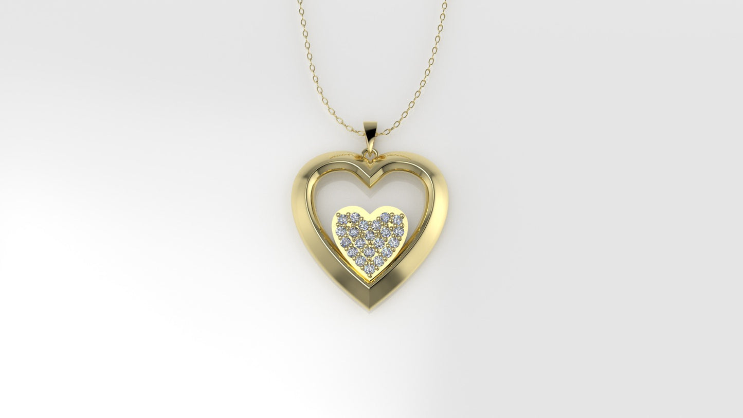 14K Gold Pendant with 21 DIAMONDS VS1, STT: Prong, Heart Style