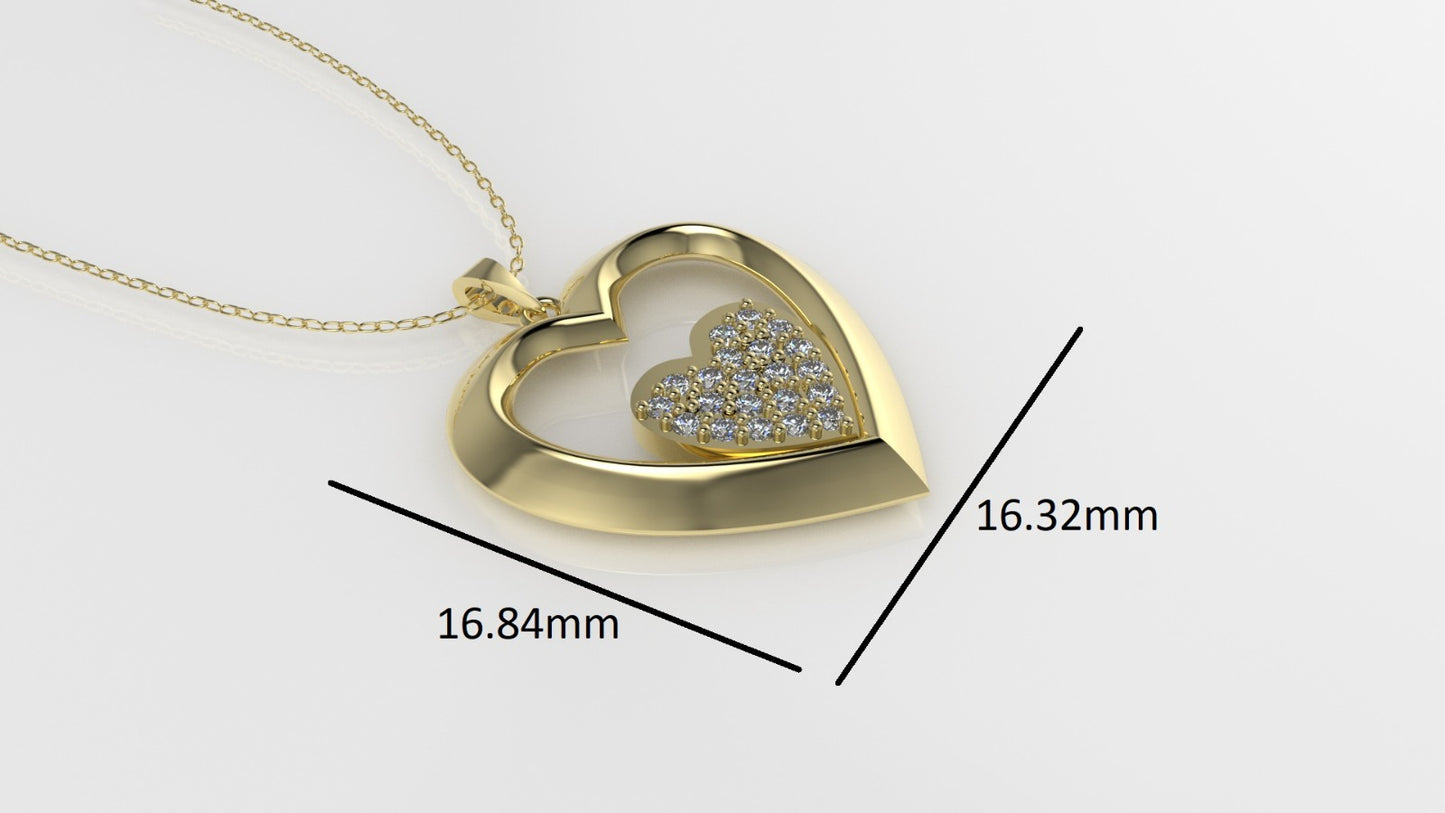 14K Gold Pendant with 21 DIAMONDS VS1, STT: Prong, Heart Style