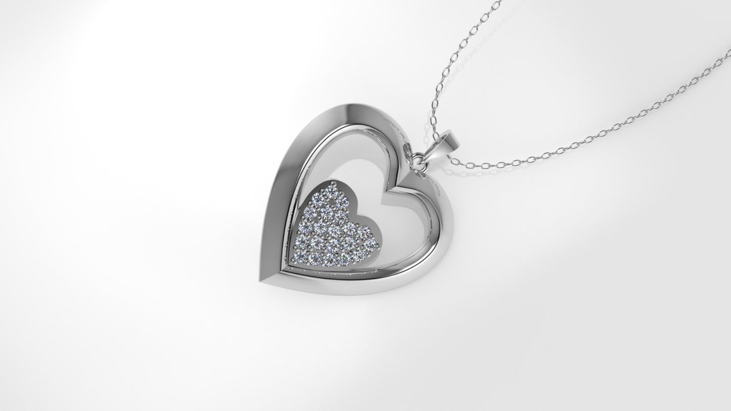 14K Gold Pendant with 21 DIAMONDS VS1, STT: Prong, Heart Style