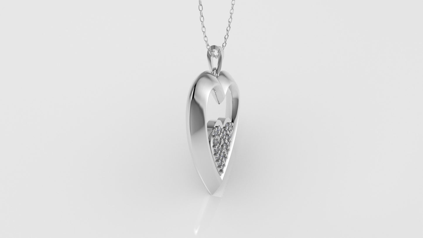 14K Gold Pendant with 21 DIAMONDS VS1, STT: Prong, Heart Style