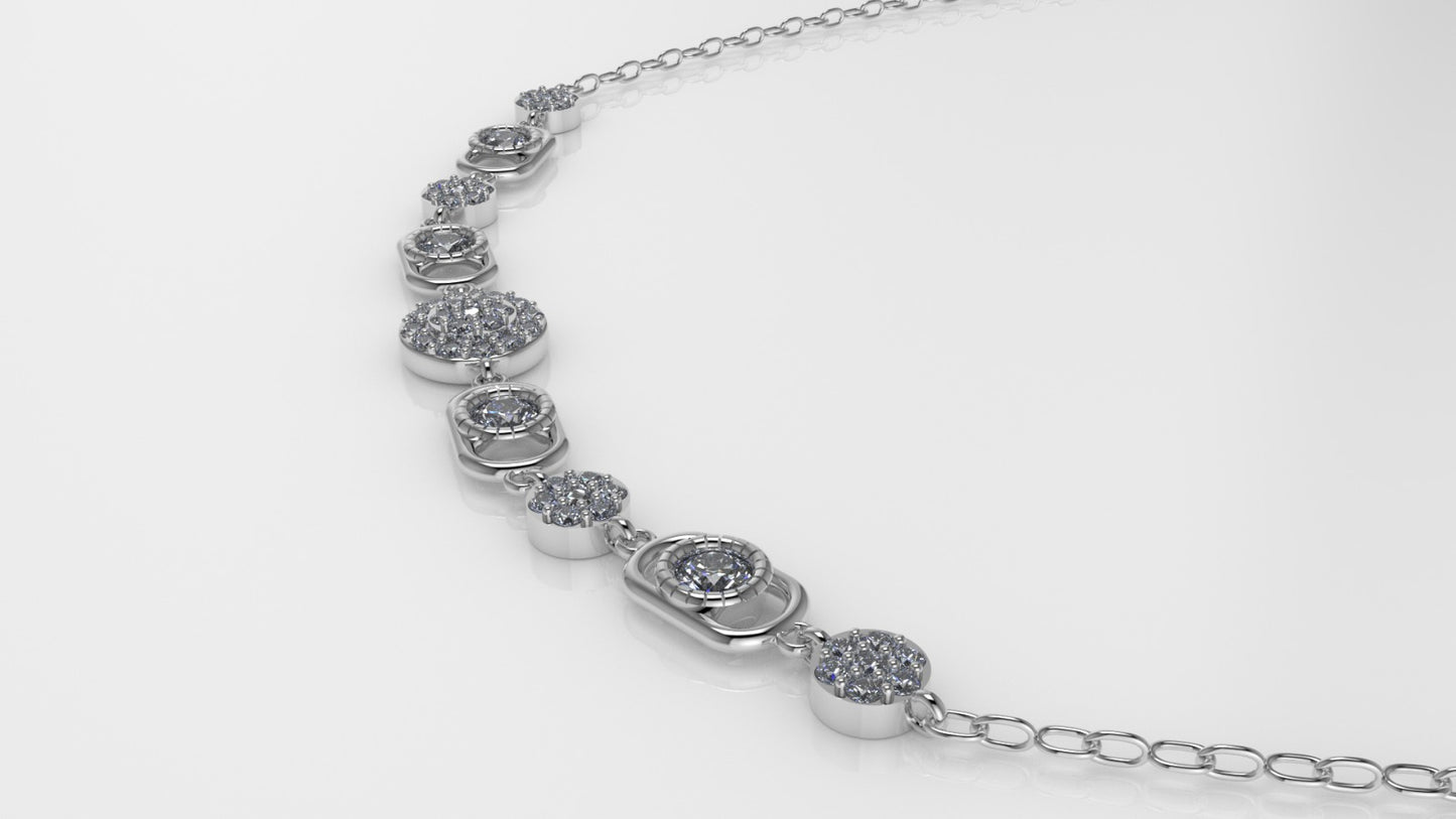 14K Necklace with 51 STONES, length is 18 inches with chain, STT: Prong and Bezel