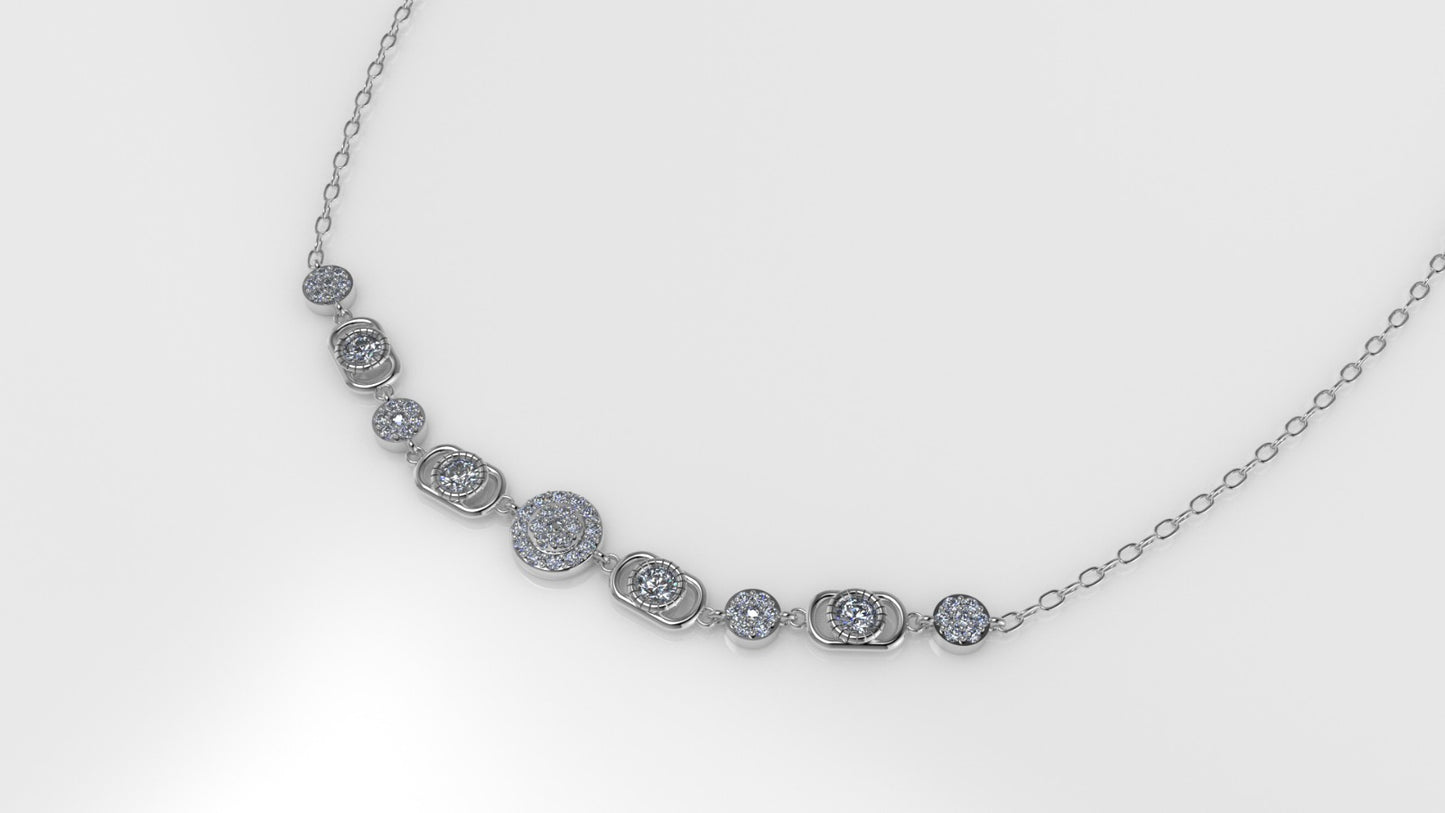 14K Necklace with 51 STONES, length is 18 inches with chain, STT: Prong and Bezel