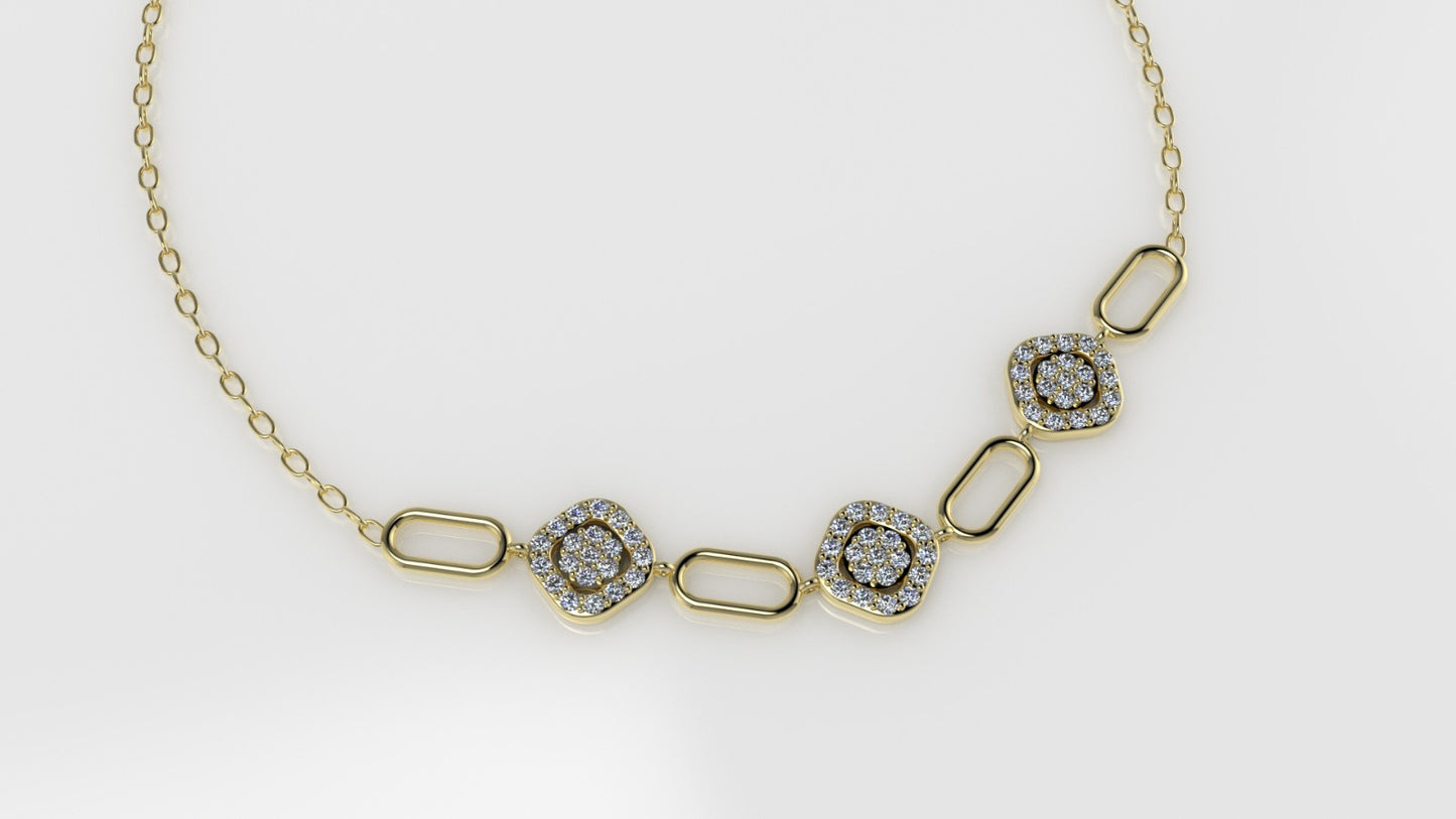 14K Gold Necklace with 60 STONES, length is 18 inches with chain, STT: Prong