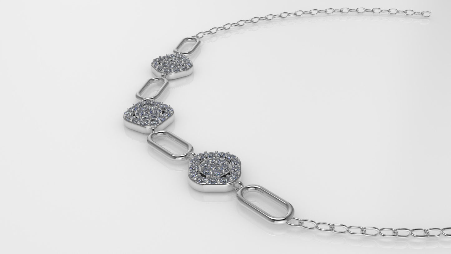 14K Gold Necklace with 60 STONES, length is 18 inches with chain, STT: Prong