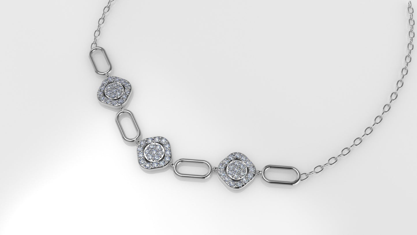 14K Gold Necklace with 60 STONES, length is 18 inches with chain, STT: Prong