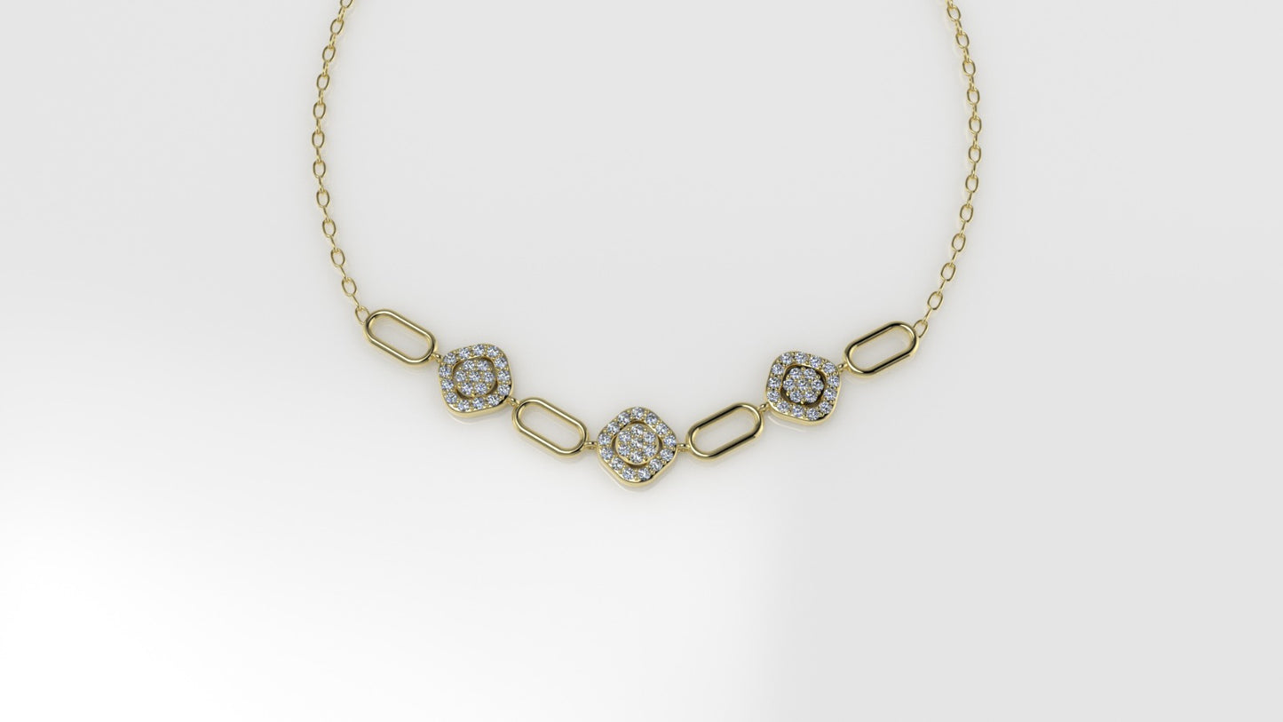 14K Gold Necklace with 60 STONES, length is 18 inches with chain, STT: Prong