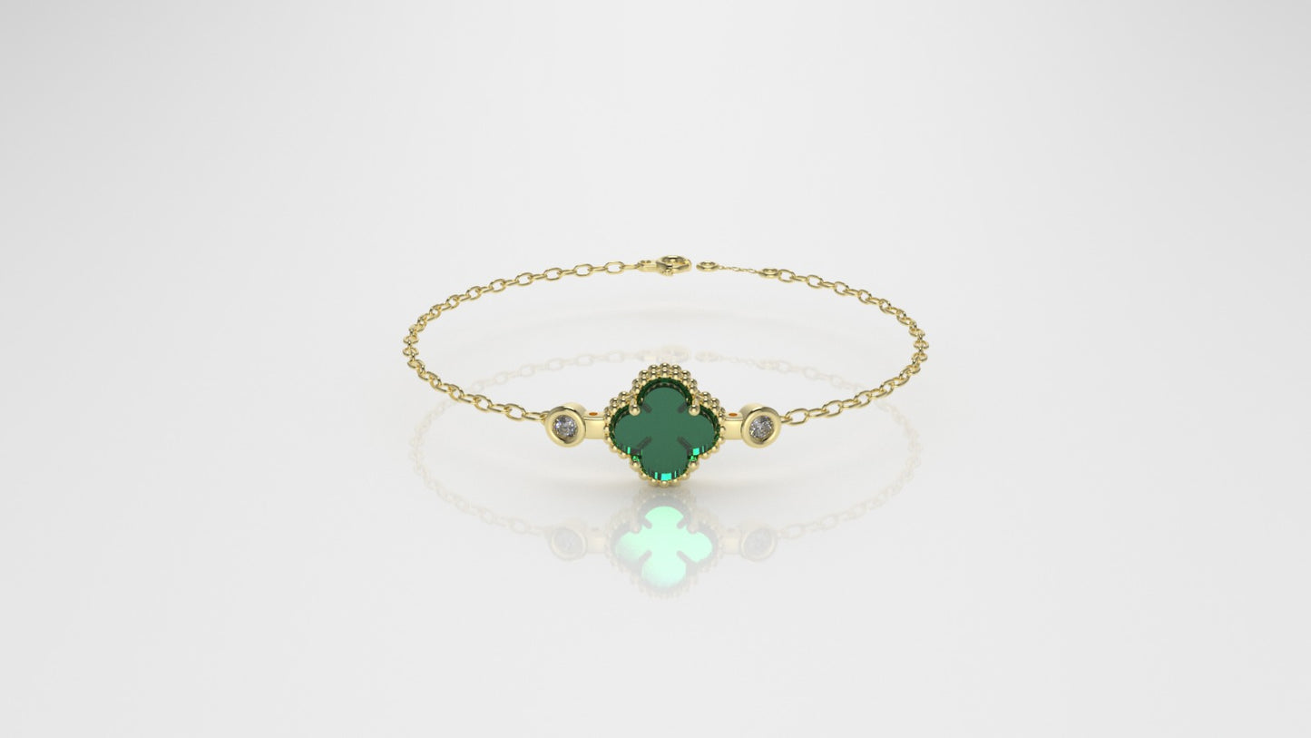 14K Bracelet with 3 STONES, "Stt: Prong and Bezel", long 7 or 7 1/2 inch
