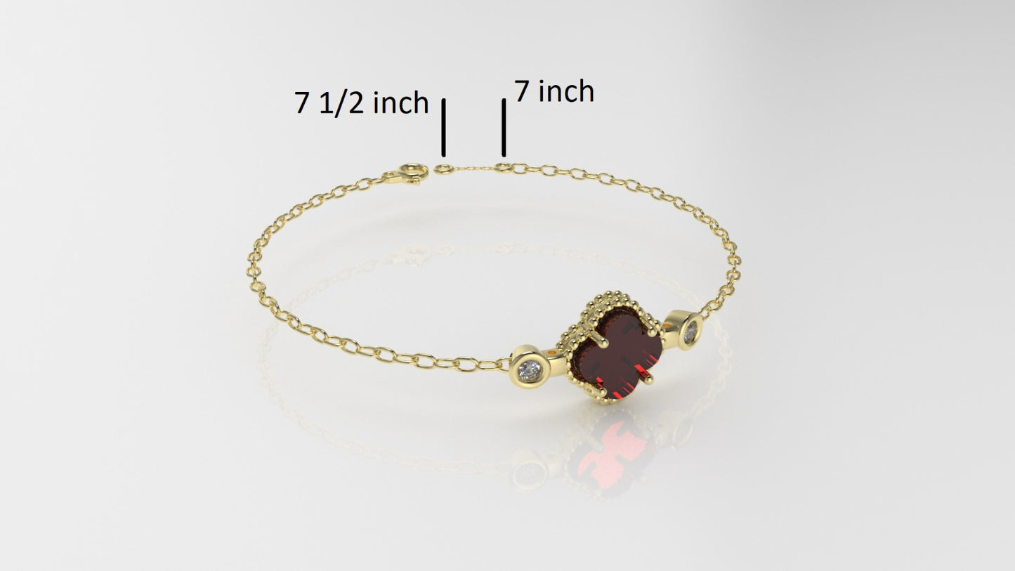 14K Bracelet with 1 MOTHER STONE and 2 DIAMONDS, "Stt: Prong and Bezel", long 7 or 7 1/2 inch
