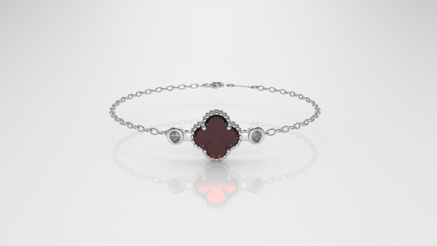 14K Bracelet with 1 MOTHER STONE and 2 DIAMONDS, "Stt: Prong and Bezel", long 7 or 7 1/2 inch