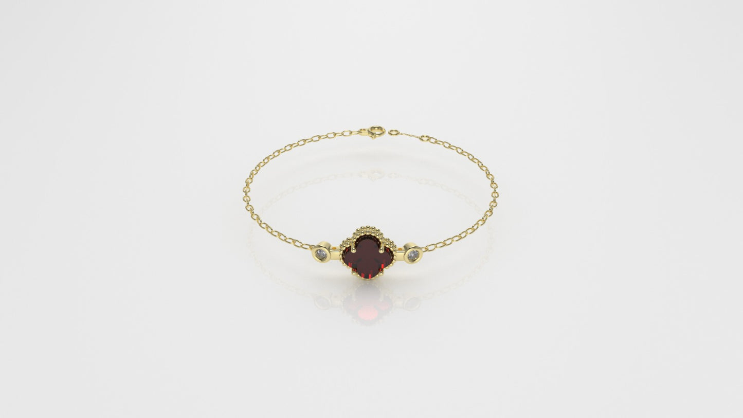 14K Bracelet with 1 MOTHER STONE and 2 DIAMONDS, "Stt: Prong and Bezel", long 7 or 7 1/2 inch
