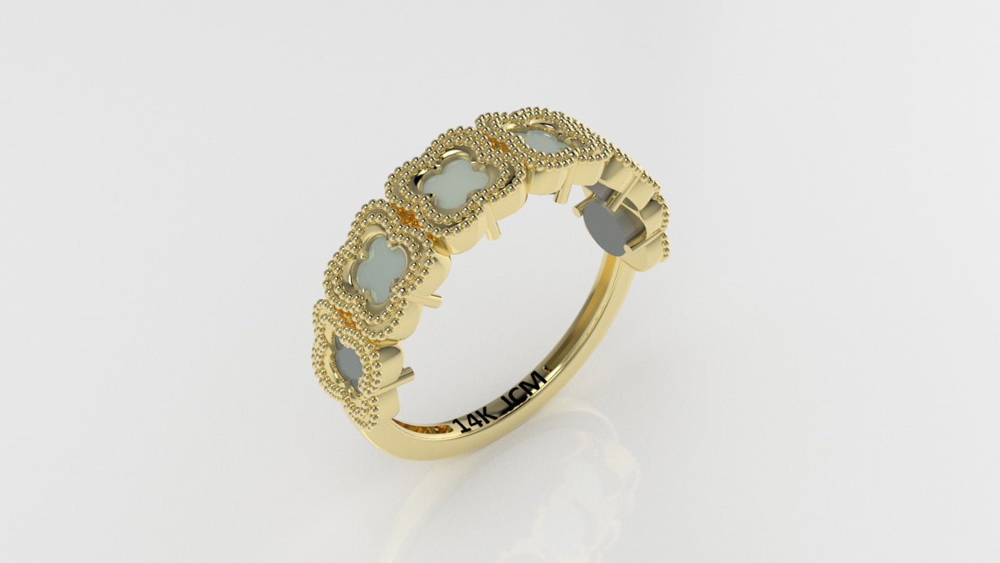 14K Gold Ring with 6 MOTHER STONE, Stt: Prong, FILIGREE, Clover Style
