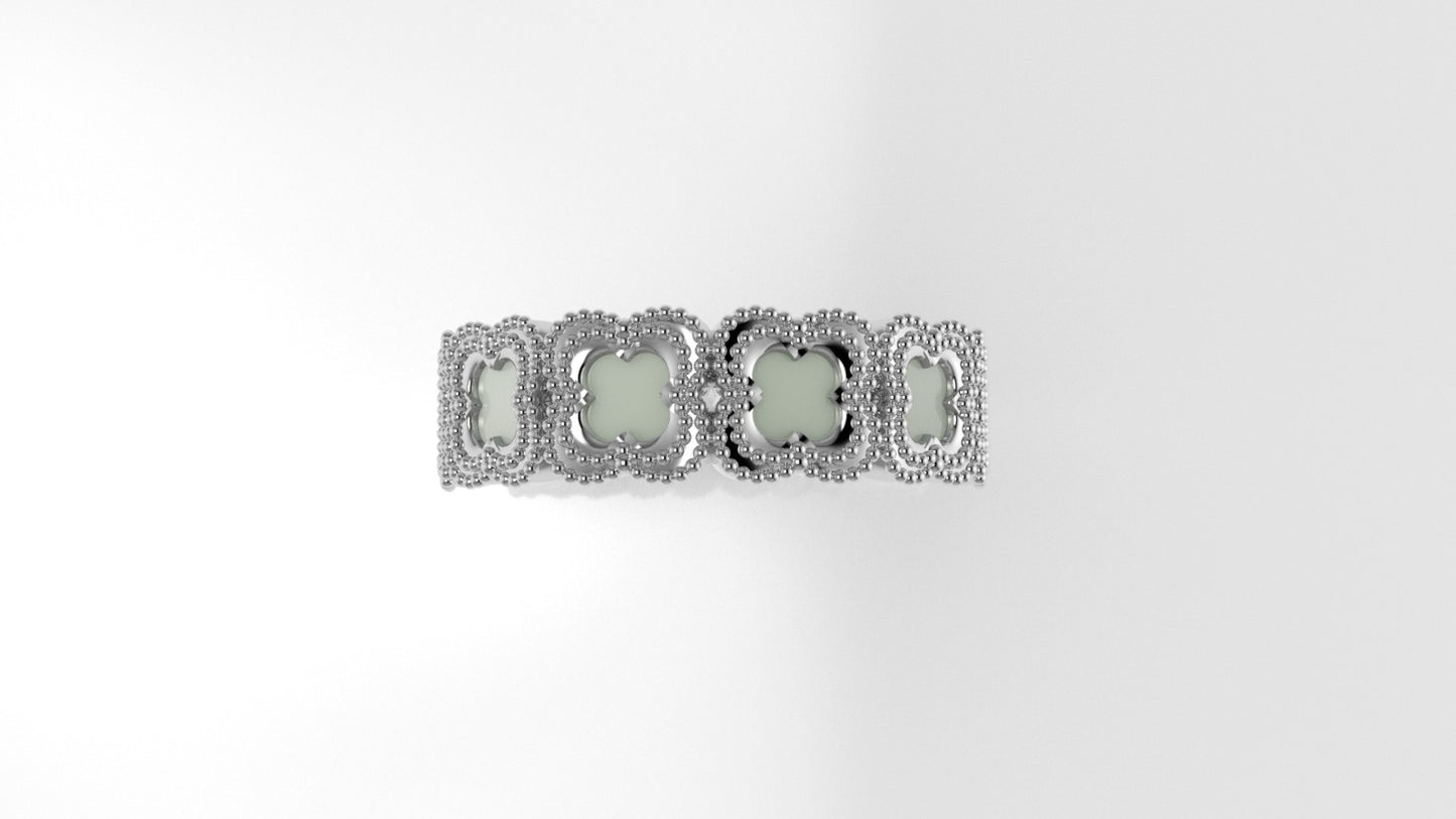 14K Gold Ring with 6 MOTHER STONE, Stt: Prong, FILIGREE, Clover Style