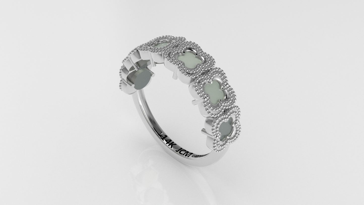 14K Gold Ring with 6 MOTHER STONE, Stt: Prong, FILIGREE, Clover Style