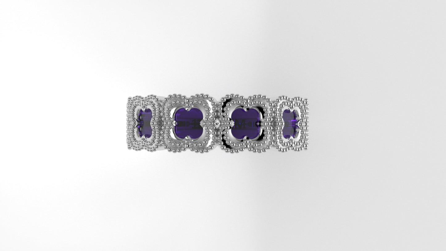 14K Ring with 6 STONES, Stt: Prong, FILIGREE, Clover Style