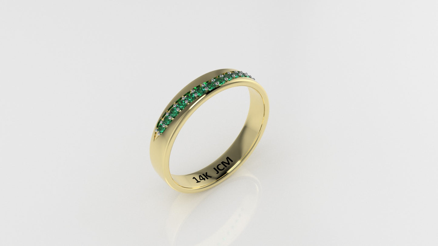 14K Gold Ring with 14 EMERALD, Cut Chanel, STT:Prong