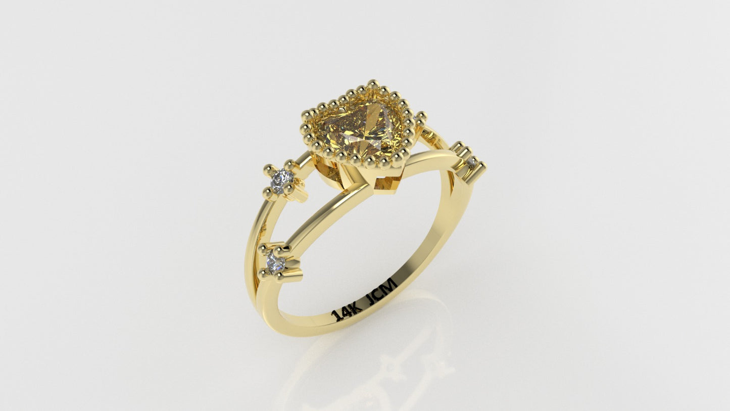 14K Gold Ring with 5 STONES, STT: Prong and Bezel, FILIGREE