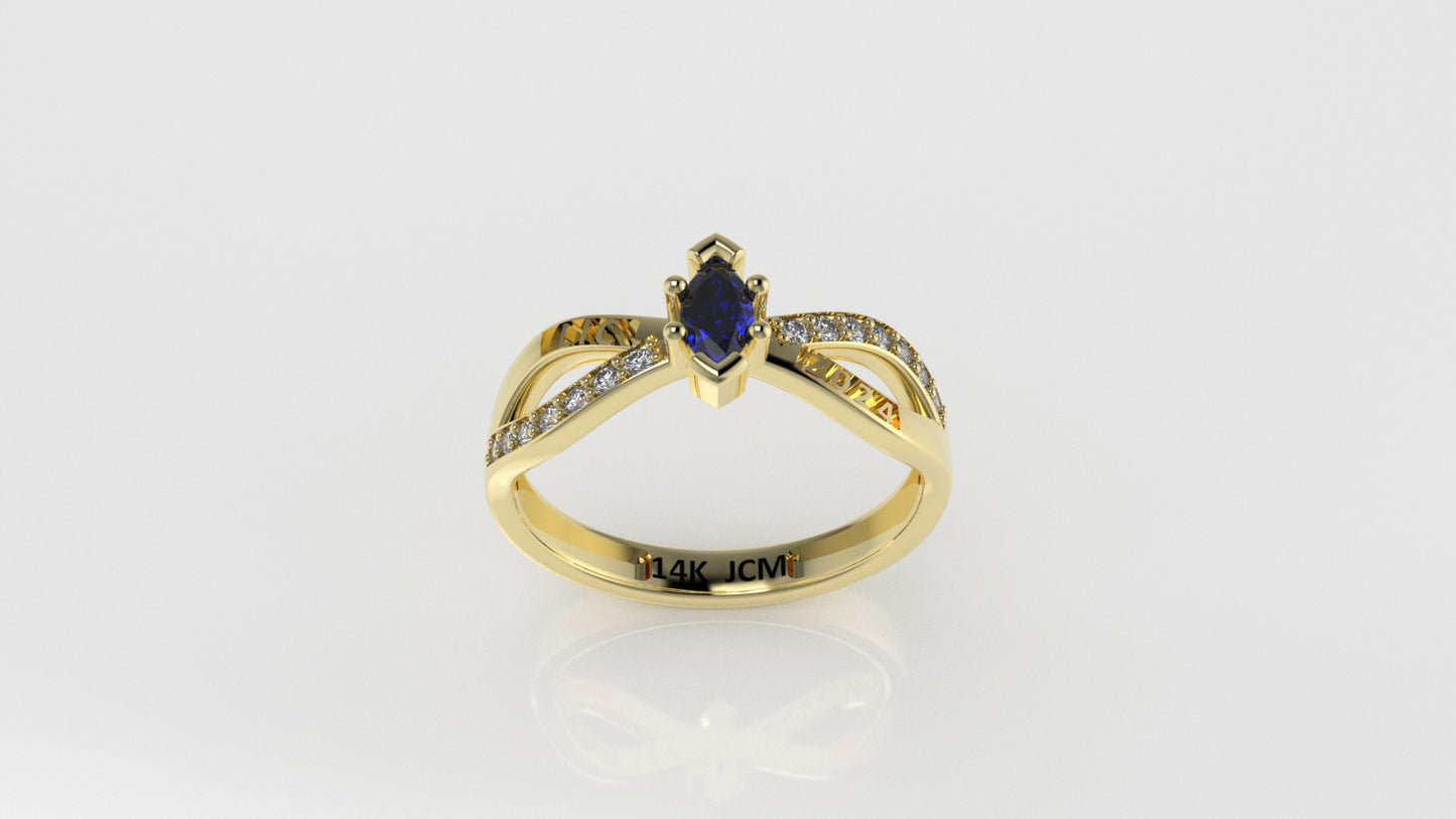 14K Grade Gold Ring with 15 STONES, Cut Chanel, Stt: Prong