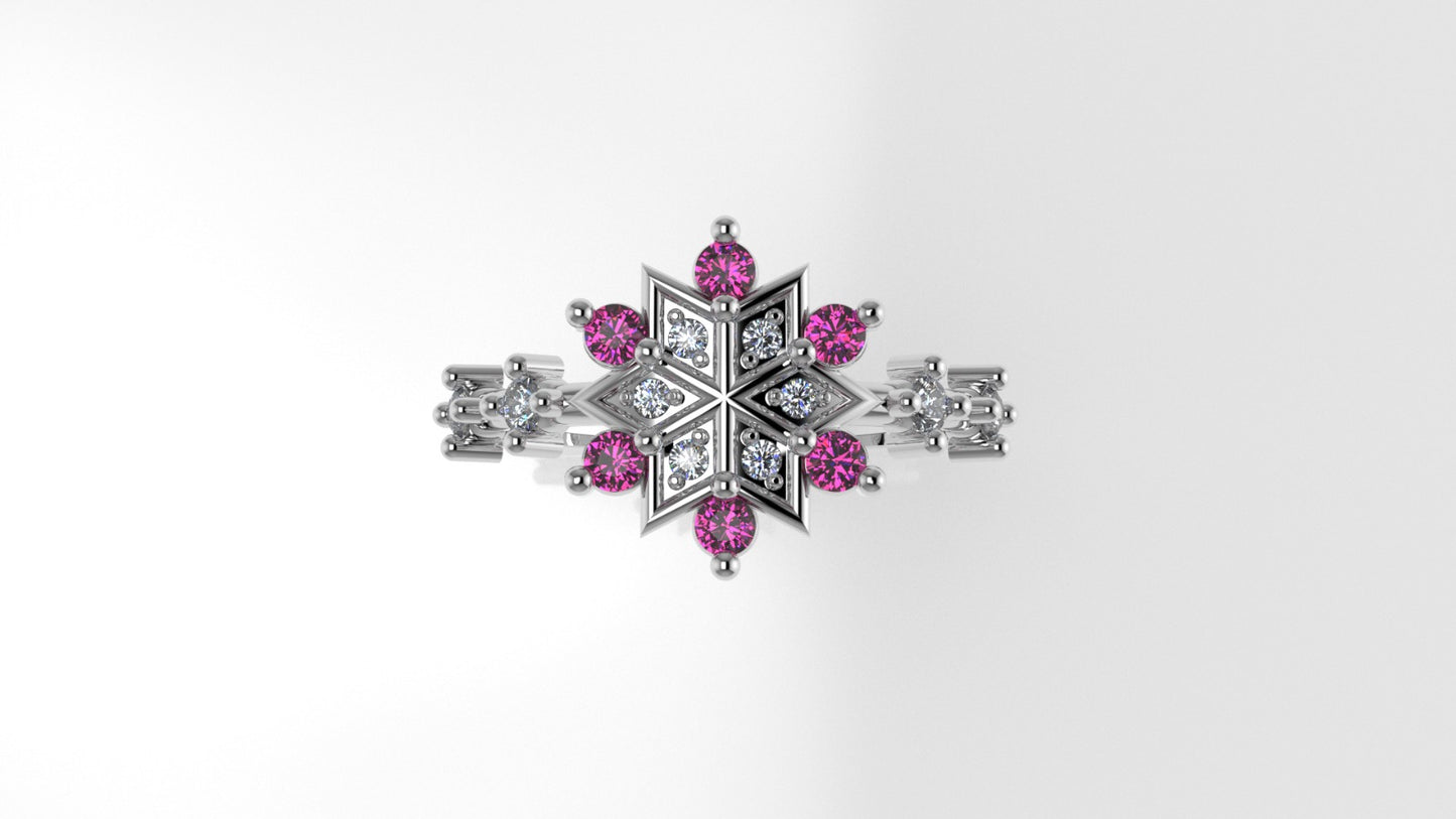 14K Ring with 16 STONES, STT: Prong, Star Style