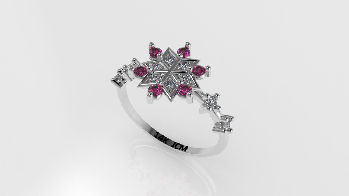 14K Ring with 16 STONES, STT: Prong, Star Style