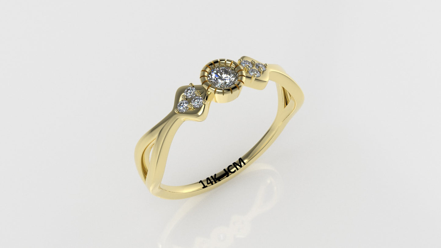 14K Gold Ring with 7 MOISSANITE, STT: Prong and Bezel