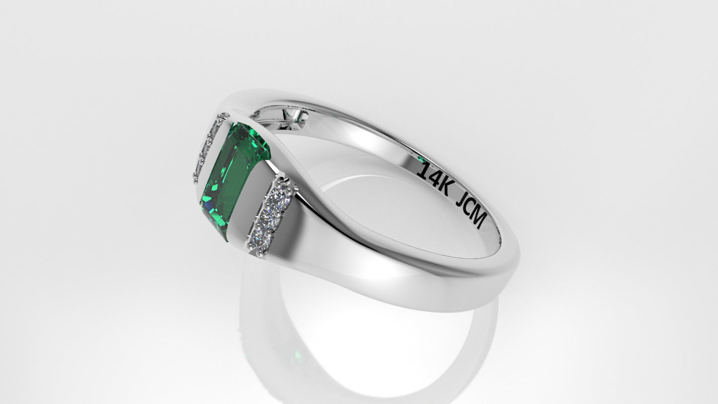 14K Gold Ring with 7 STONES, Stt: Prong, Cut Chanel, For Men