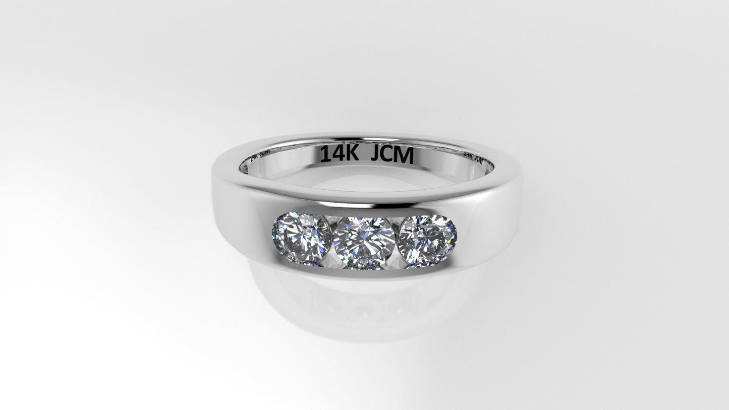 14K Gold Ring with 3 MOISSANITE, Stt: Bezel, For Men