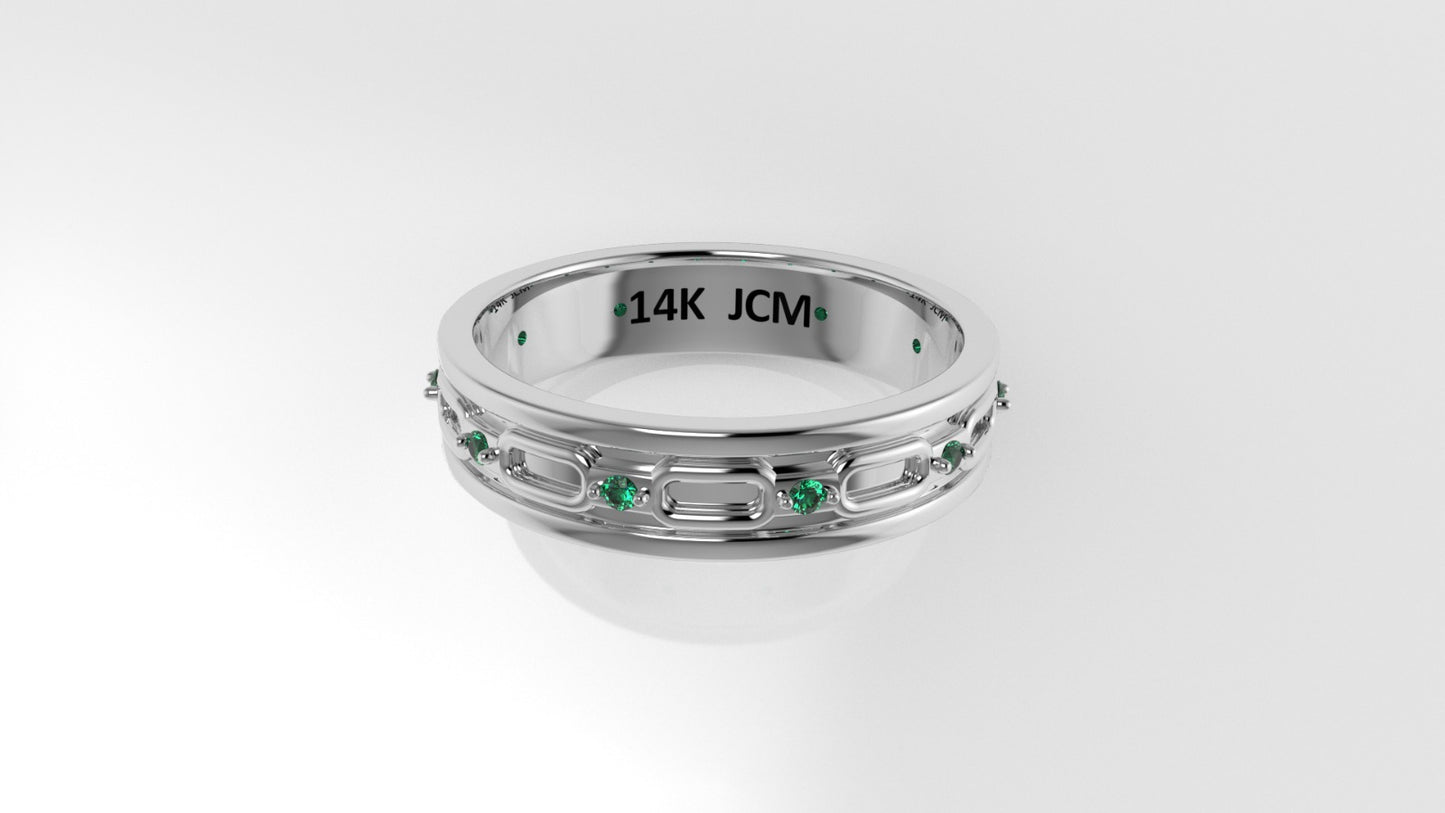 14K Gold Ring with 10 EMERALD, Stt: Prong, For Men