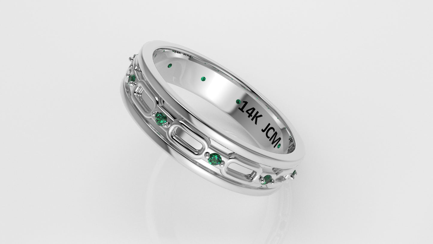 14K Gold Ring with 10 EMERALD, Stt: Prong, For Men