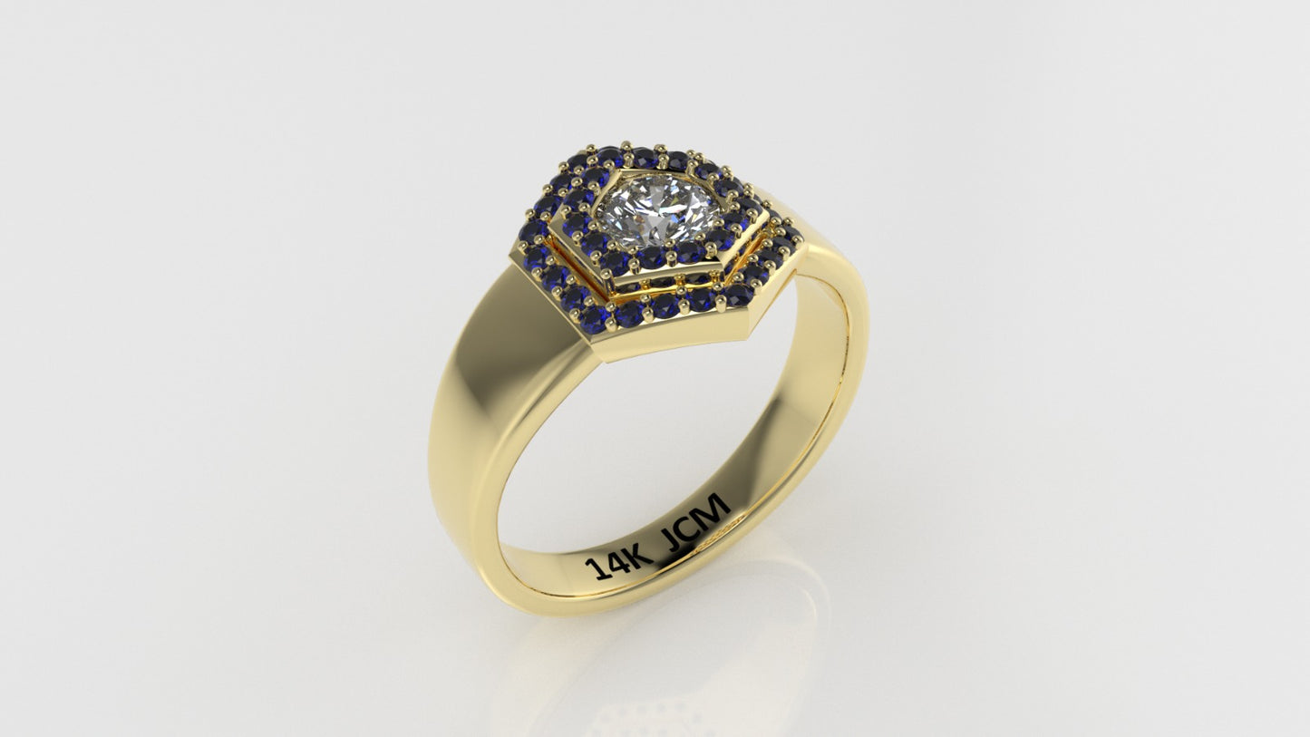 14K Ring with 39 STONES, Stt: Prong and Bezel, For Men