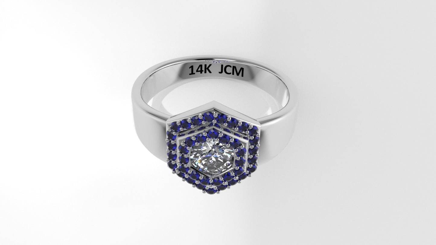 14K Ring with 39 STONES, Stt: Prong and Bezel, For Men