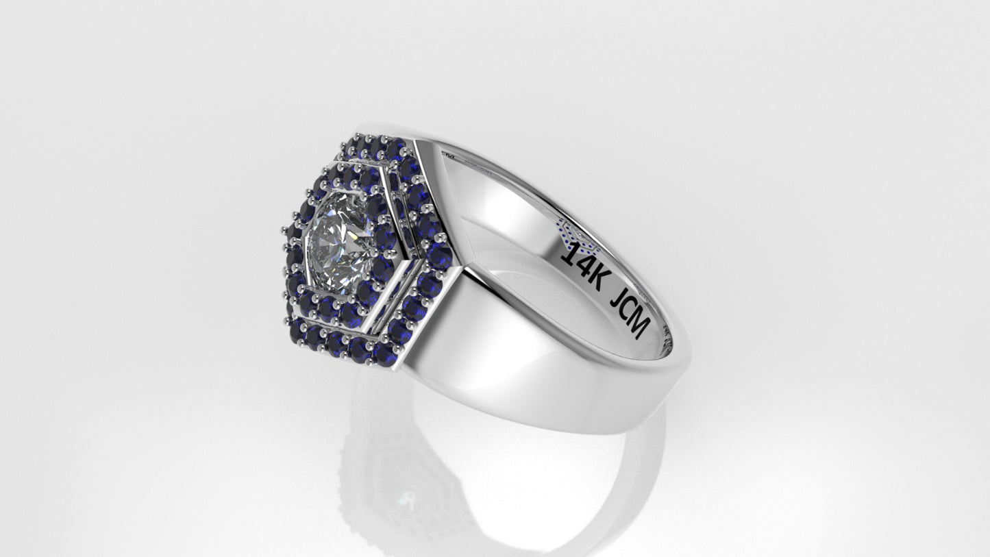 14K Ring with 39 STONES, Stt: Prong and Bezel, For Men