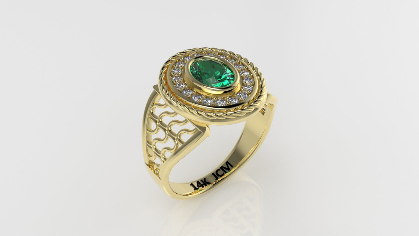 14K Ring with 20 STONES, Stt: Prong and Bezel, Cut Chanel, Rope, For Men