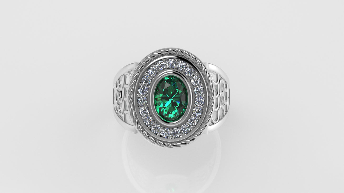 14K Ring with 20 STONES, Stt: Prong and Bezel, Cut Chanel, Rope, For Men