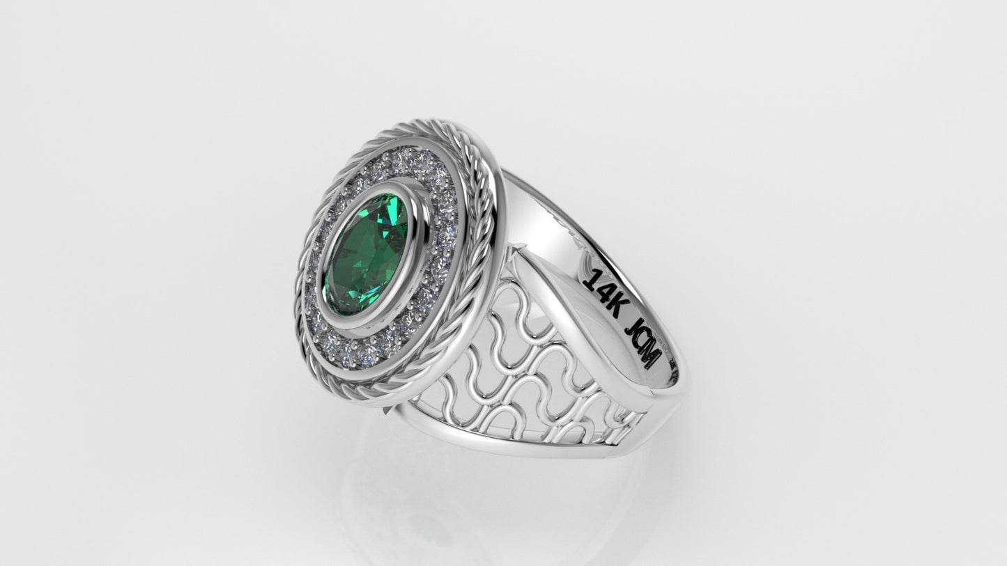 14K Ring with 20 STONES, Stt: Prong and Bezel, Cut Chanel, Rope, For Men