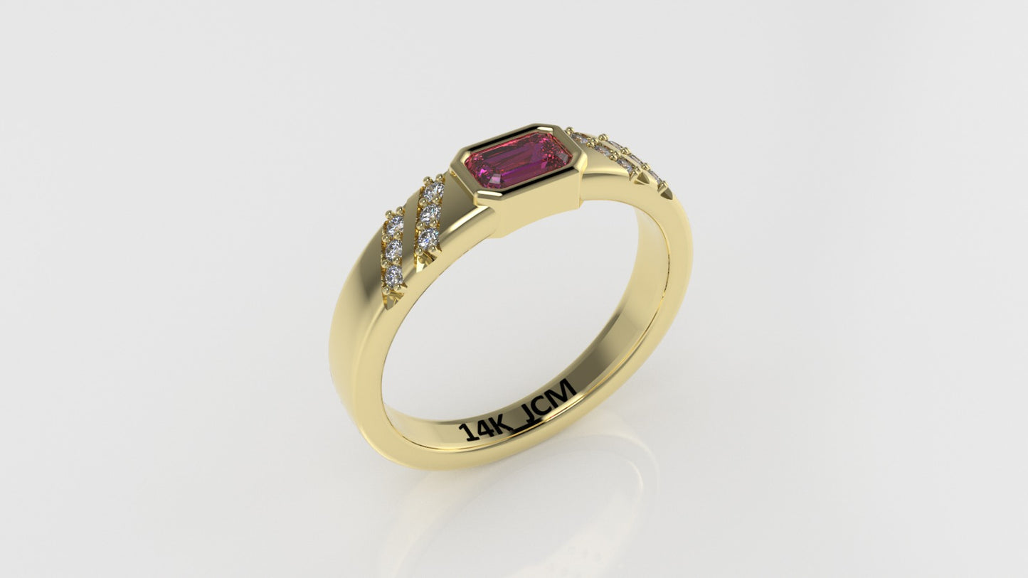 14K Ring with 13 STONES, Stt: Prong and Bezel, Cut Chanel, For Men