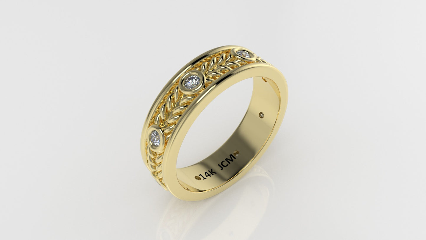 14K Ring with 8 MOISSANITE, Stt: Bezel, Rope, For Men