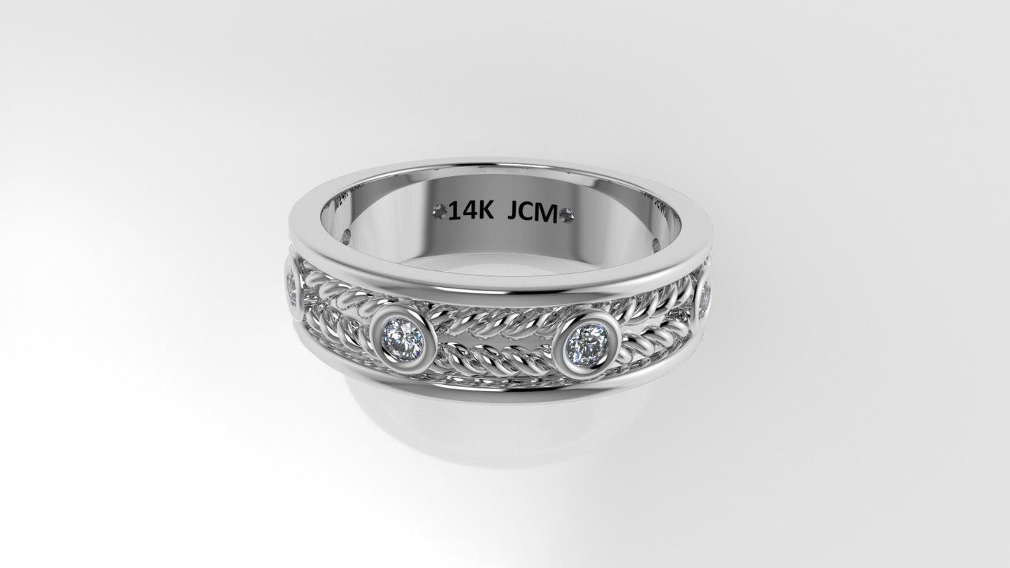 14K Ring with 8 MOISSANITE, Stt: Bezel, Rope, For Men