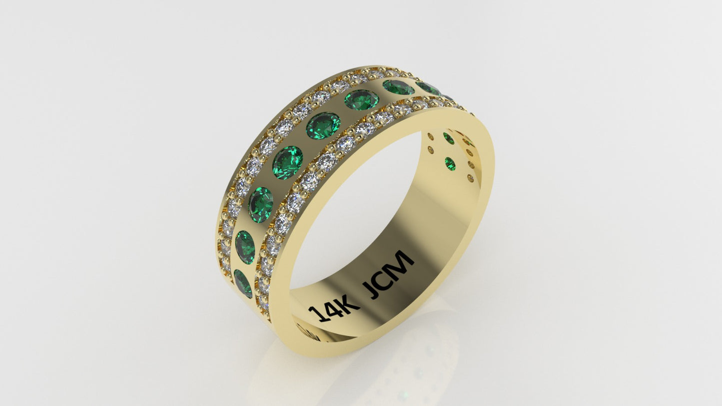 14K Gold Ring with 53 STONES, Stt: Prong and Bezel, Cut Chanel, For Men