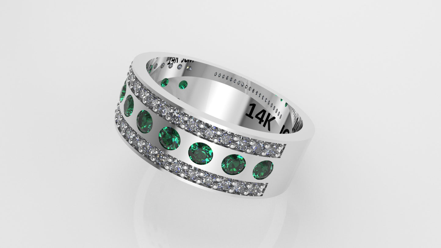 14K Gold Ring with 53 STONES, Stt: Prong and Bezel, Cut Chanel, For Men