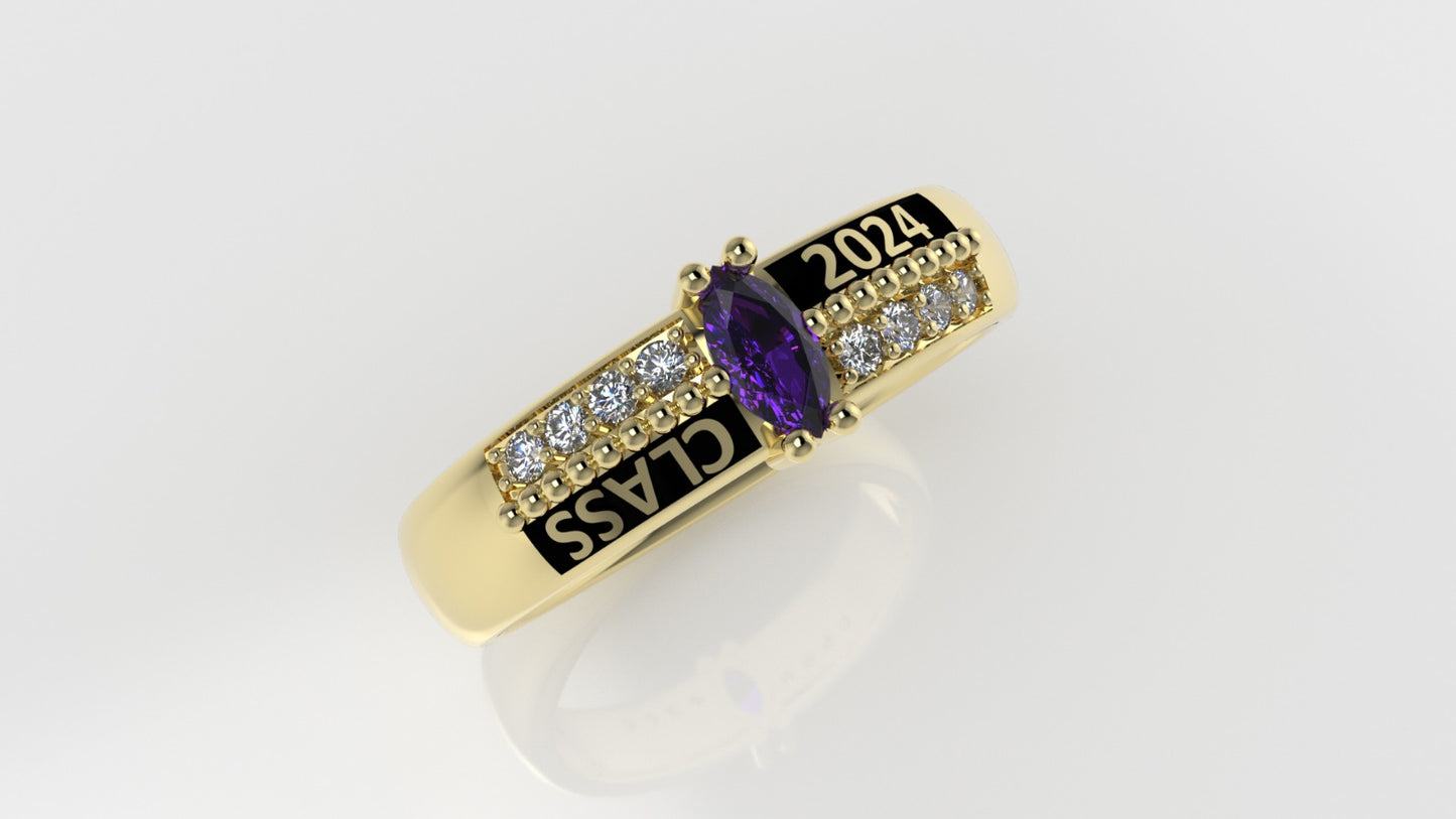 14K Grade Gold Ring with 9 STONES, Stt: Prong, Cut Chanel