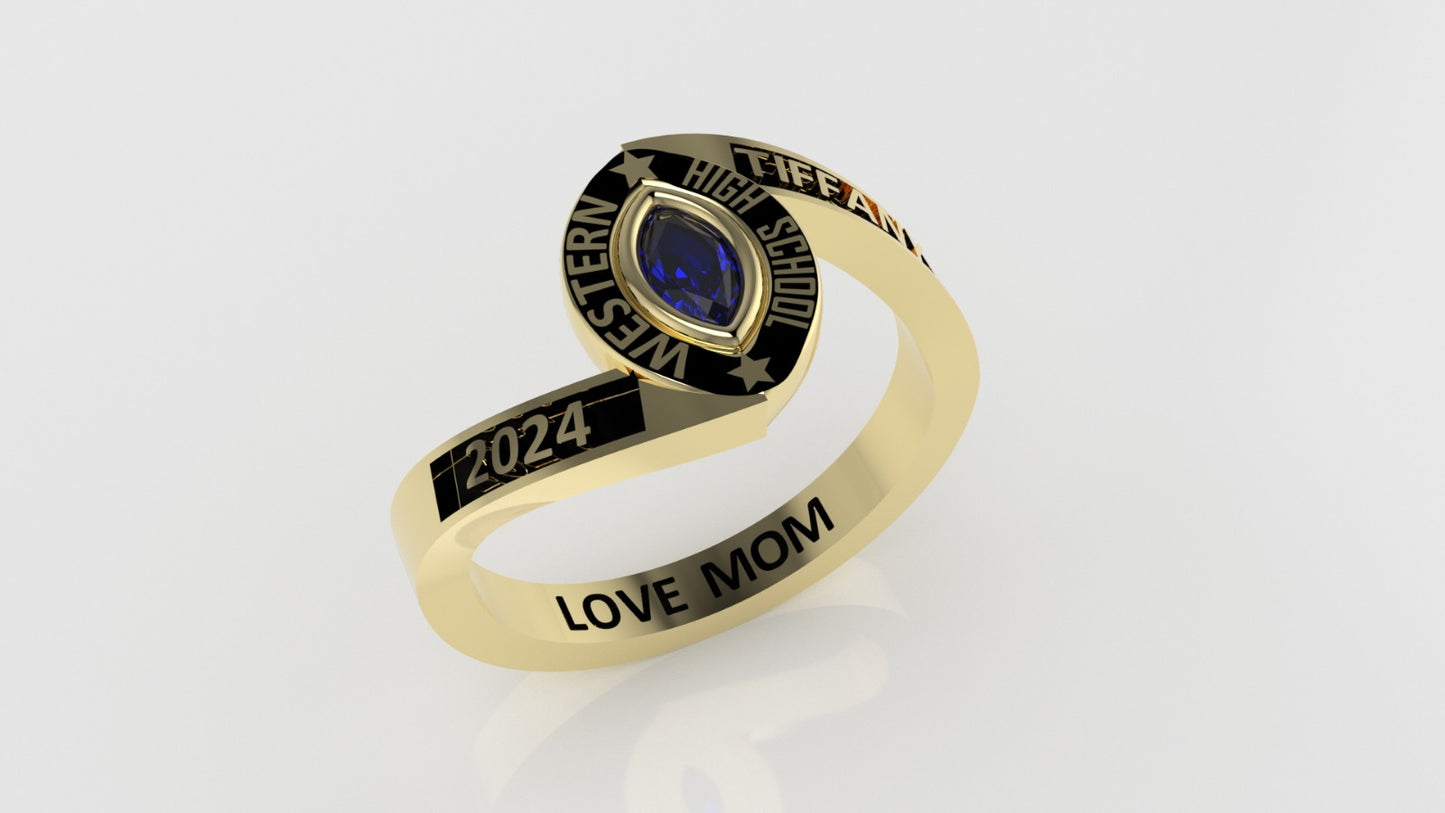14K Grade Gold Ring with 1 Marquise Sapphire, Stt: Bezel