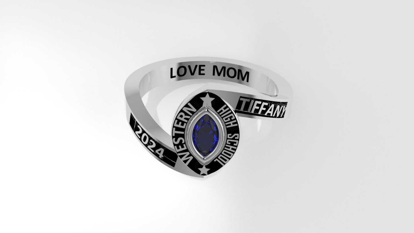14K Grade Gold Ring with 1 Marquise Sapphire, Stt: Bezel