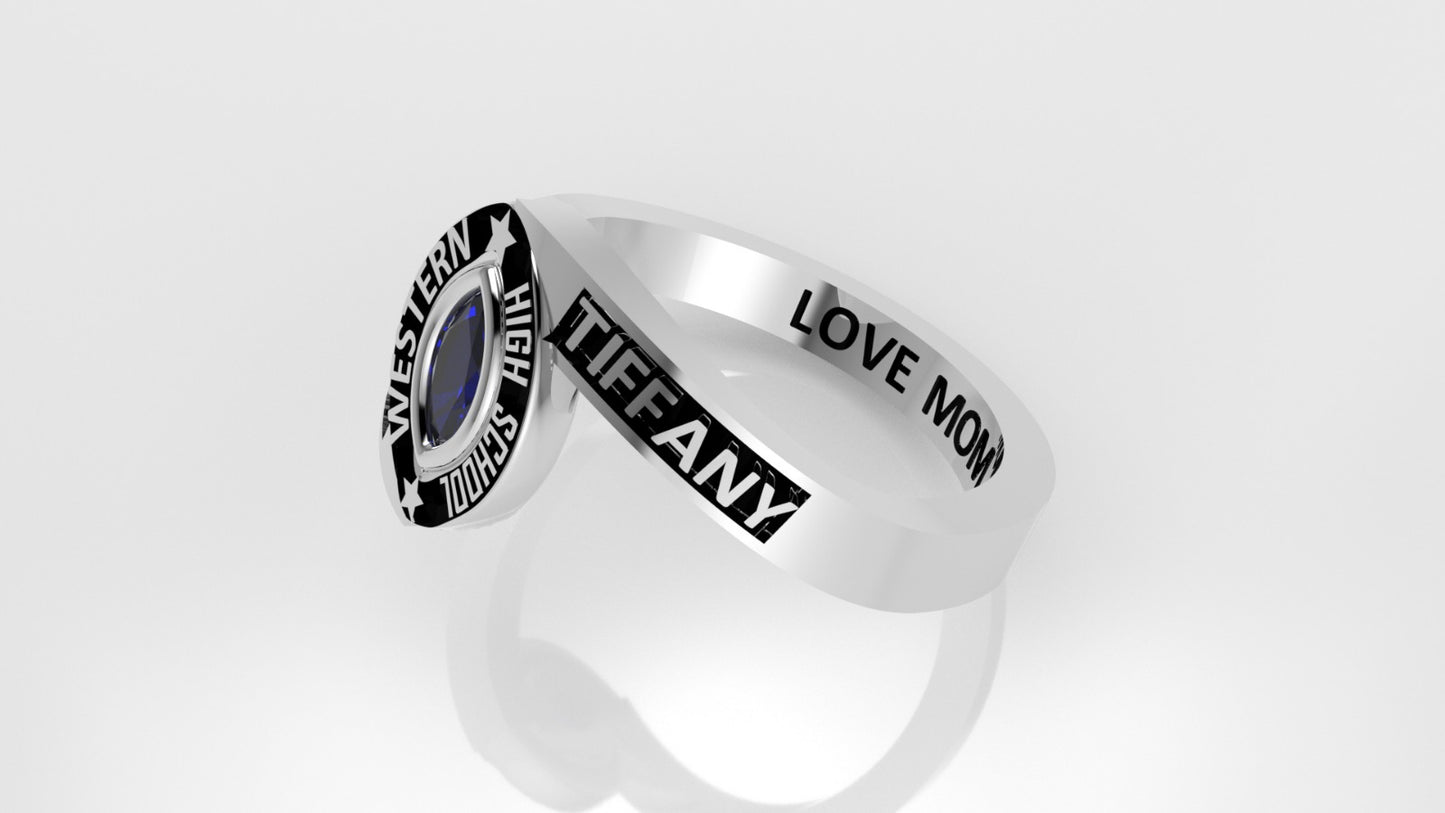 14K Grade Gold Ring with 1 Marquise Sapphire, Stt: Bezel