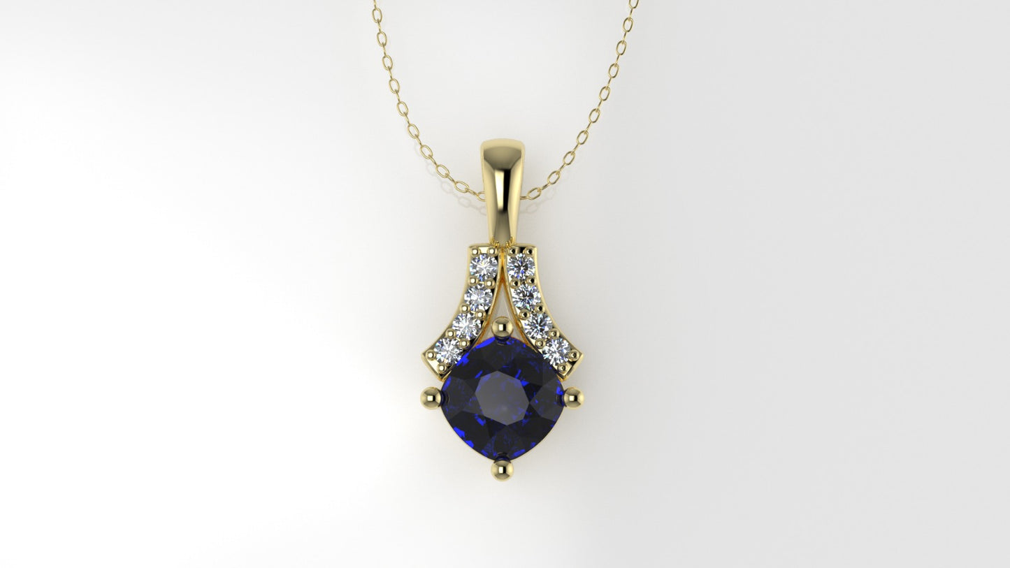 14K Gold Pendant with 9 STONES VS1, STT: Prong, Only Pendant