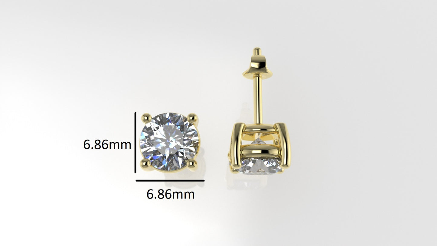 14k Gold Earrings with 2 DIAMONDS VS1 , "STT: Prong", Push Back