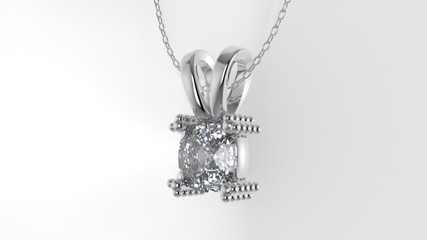 14K Gold Pendant with 1 Cushion Diamond VS1, STT: Prong with FILIGREE, Only Pendant Included Bell