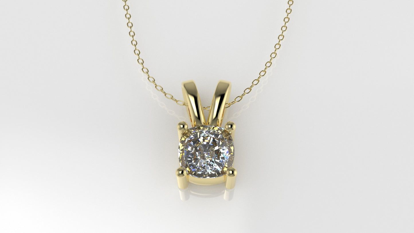 14K Gold Pendant with 1 Cushion Diamond VS1, STT: Prong, Only Pendant Included Bell