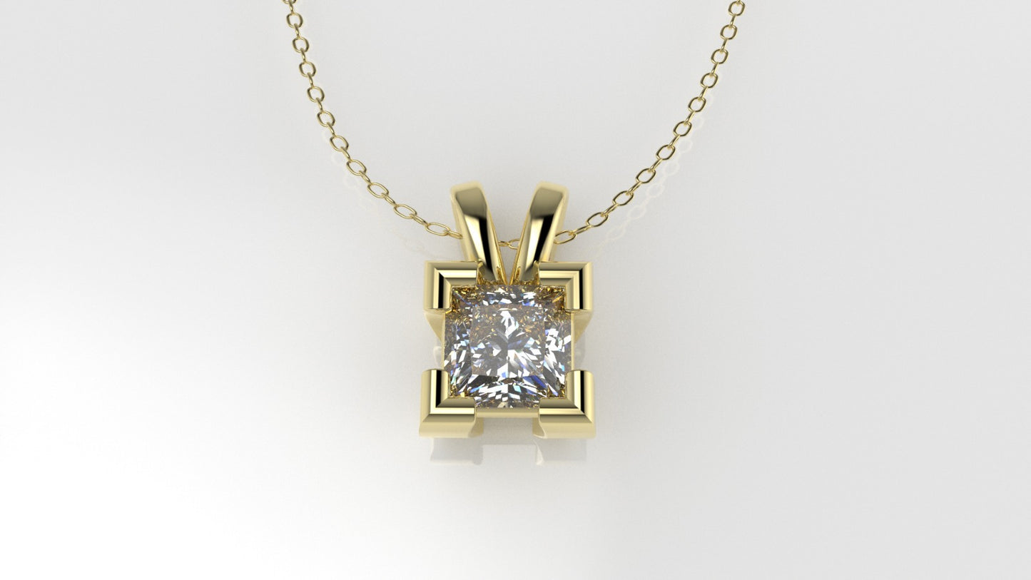 14K Gold Pendant with 1 Princess Diamond VS1, STT: Prong, Only Pendant Included Bell