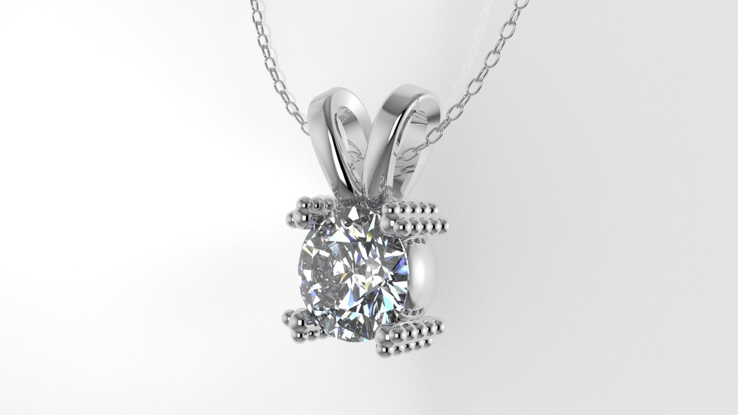 14K Gold Pendant with 1 Round Diamond VS1, STT: Prong with FILIGREE, Only Pendant Included Bell