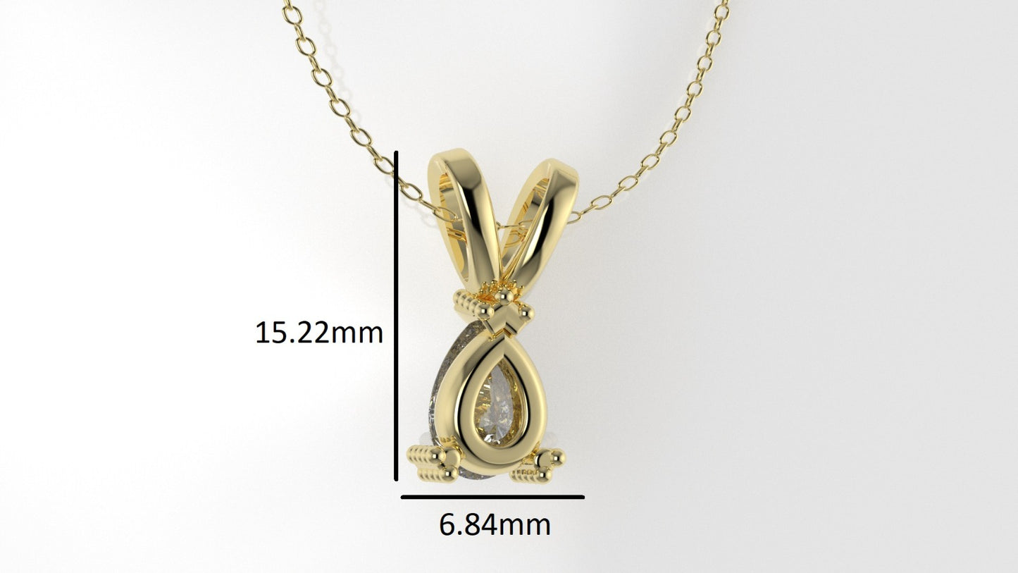 14K Gold Pendant with 1 Pear Diamond VS1, STT: Prong with FILIGREE, Only Pendant Included Bell